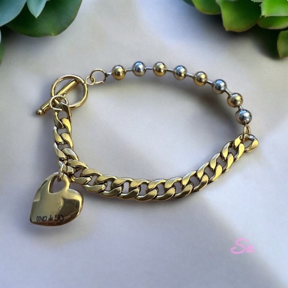 Gold and Silver Heart Charm 7”Bracelet will not fade - Picture 1 of 5